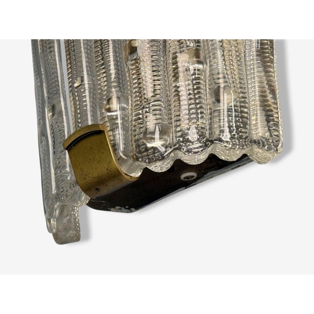 Brass Carl Fagerlund, Textured Glass, Brass, Large Wall Sconce, Sweden, 1940s For Sale - Image 8 of 9