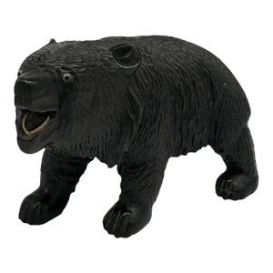 Ainun Black Bear Hand Carved Wood Sculpture With Glass Eyes