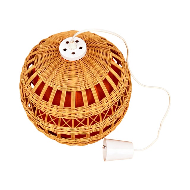 Ceiling Lamp With Wicker Shade, Poland 1960s For Sale - Image 11 of 12