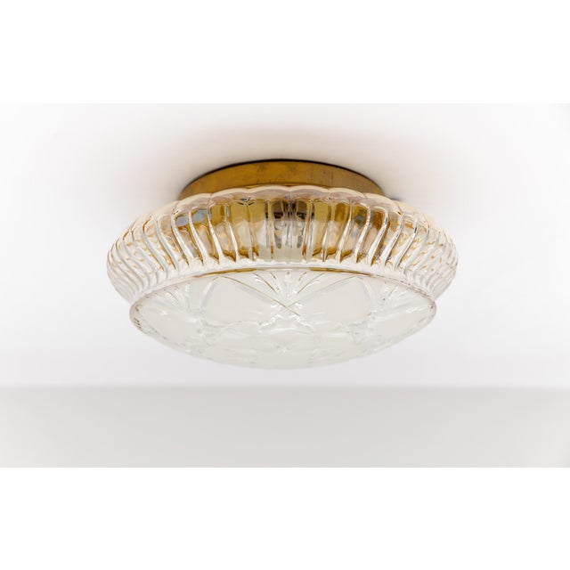 Lovely Mid-Century Modern Amber Bubble Cut Glass Flush Mount Lamp, 1960s The lamp comes with 1x E27 Edison screw fit bulb...