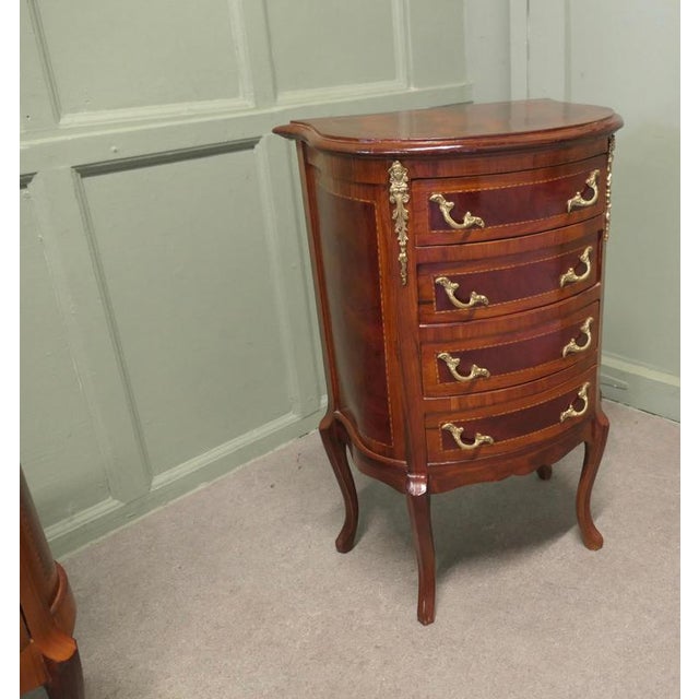 1920s French Louis XV Style Bow Front Bedside Chests of Drawers, 1920, Set of 2 For Sale - Image 5 of 8