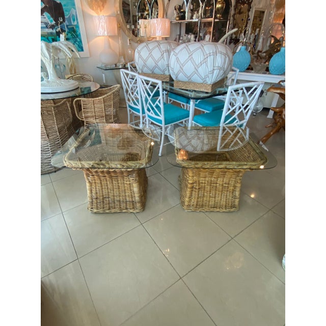Vintage Wicker Works Braided Side End Tables New Glass Top -A Pair For Sale - Image 11 of 11