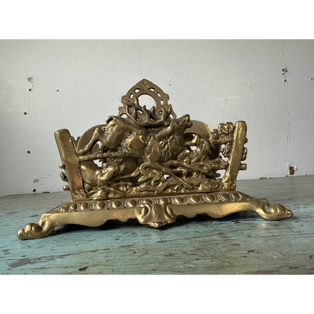 Metal Antique Brass Letter Holder of Stag With Hunting Dogs For Sale - Image 7 of 10