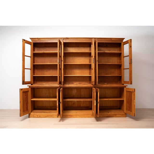 Industrial Vintage Polish Monumental Pine Bookcase, 1930s For Sale - Image 3 of 16