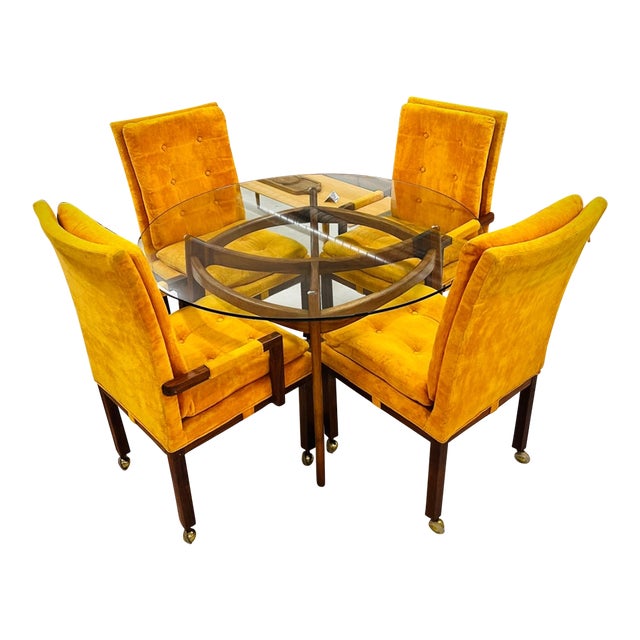Unmarked Four Dillingham Orange Dining Chairs With Casters For Sale