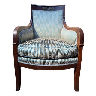 Empire Armchair in Silk and Walnut For Sale