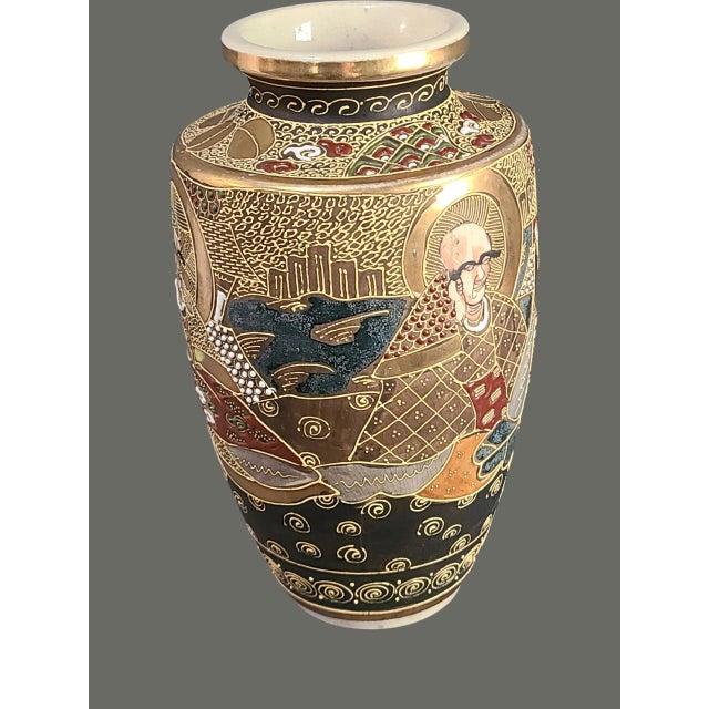 Satsuma Antique Japanese Royal Satsuma Moriage Figural Vase For Sale - Image 4 of 11