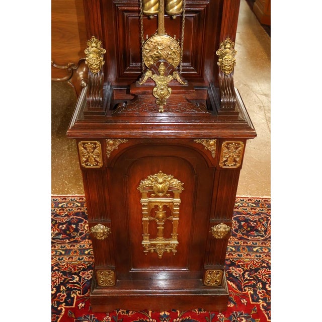 1900 - 1909 Ansonia Mahogany Bronze Mounted Floor Clock Grandfather Clock Circa 1900 For Sale - Image 5 of 18