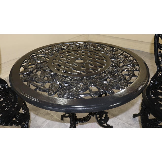 Mid 20th Century American Cast Iron Rose Garden Bistro Set, Table and Two Chairs, 3 Pieces For Sale - Image 12 of 18