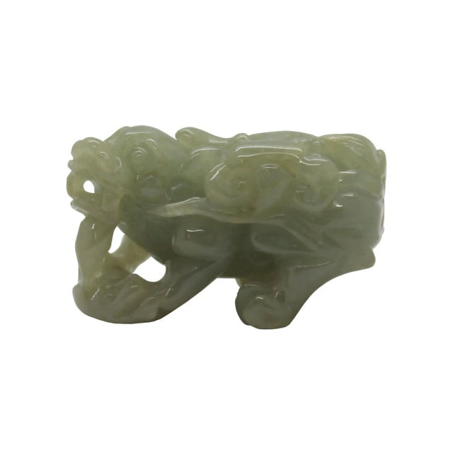 Detail Chinese Hand Carved Natural Jade Lucky Pixiu Figure Pendant For Sale In San Francisco - Image 6 of 6