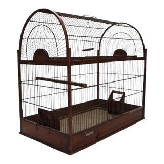 Antique English Wire & Wood Finch Bird Cage 19thC For Sale