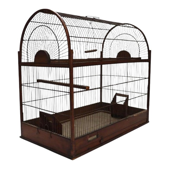 Antique English Wire & Wood Finch Bird Cage 19thC For Sale