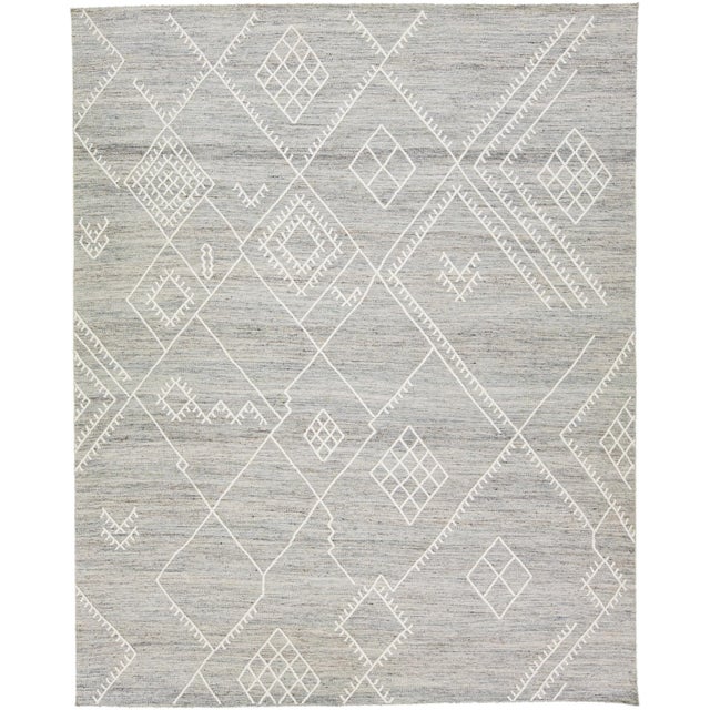 Apadana's Nantucket Collection Flatweave Kilim Coastal Designed Grey Wool Rug For Sale - Image 11 of 11