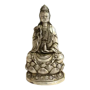 Silver Bronze Guan Yin Statue Goddess of Compassion