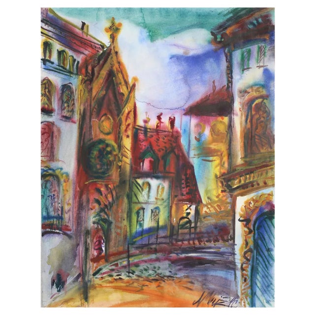Malda Muizule, Old City, 1965, Watercolor on Paper For Sale