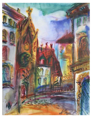 Malda Muizule, Old City, 1965, Watercolor on Paper