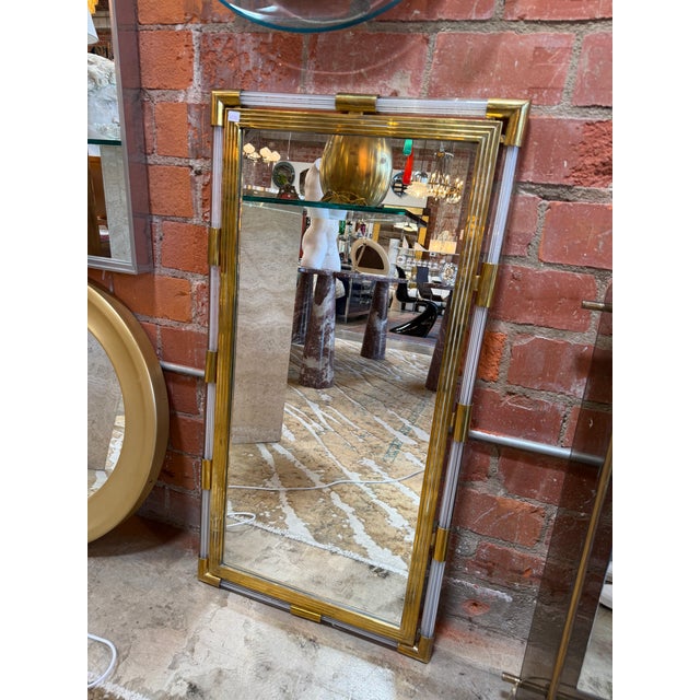 Brass Italian Mid-Century Brass and Lucite Wall Mirror, 1970s For Sale - Image 8 of 8