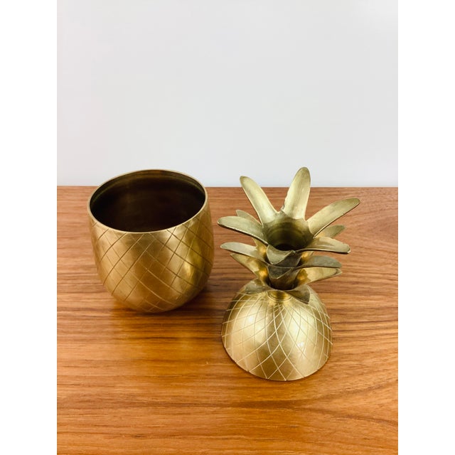 Vintage 1970s Hollywood Regency Brass Pineapple Container Vessel / Candlestick For Sale - Image 4 of 4