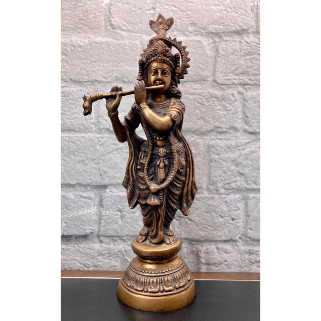 Vintage Lord Krishna Bronze Statue Chairish