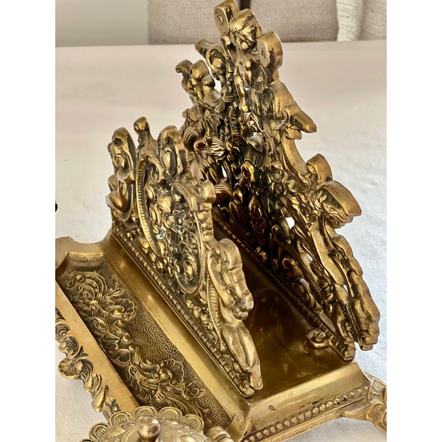 1900s Baroque Style Brass Inkwell Set and Letter Holder Stand For Sale - Image 10 of 12