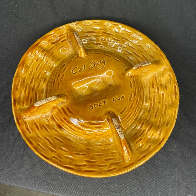 1960s Mid Century Gold Acorn California Original Ceramic Ashtray For Sale - Image 5 of 11