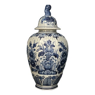 1990s Royal Delft De Porceleyne Fles Blue and White Baluster Vase With Lid For Sale