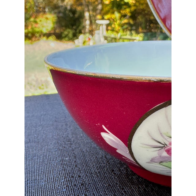 Late 19th Century 19th Century Imperial Gardner Porcelain Claret Red Floral Plate & Piala Bowl - Set of 2 For Sale - Image 5 of 10