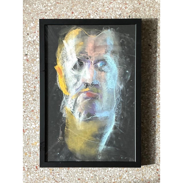 Contemporary Vintage Abstract Portrait Oil Pastel Painting For Sale - Image 3 of 14