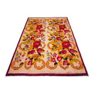 1920s Vintage Turkish Oushak Rug Hand Knotted Area Rug - 4′10″ × 8′5″ For Sale