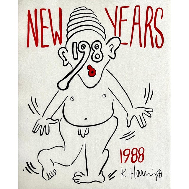Sculpture Materials Keith Haring, New Years 1988, Keith Haring Pop Art Nude Color Silkscreen Print Invitation, 1988 For Sale - Image 7 of 8