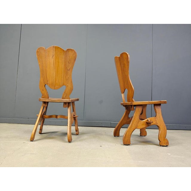 Brutalist Dutch Rustic Oak Dining Chairs, 1960s, Set of 6 For Sale - Image 3 of 12