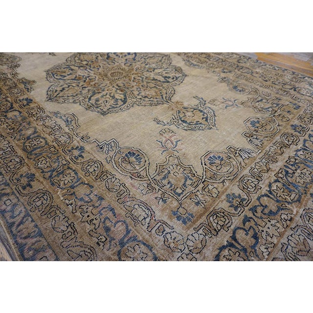 Textile 1890s Tan Camel Medallion Antique s.e. Persian Kirman Lavar Rug 4' 4"x6' 7" Handknotted Wool Carpet For Sale - Image 7 of 10