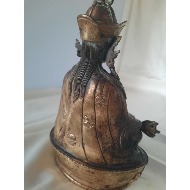 Metal Vintage Sino-Tibetan Cast Bronze Guardian King or Deity Sculpture on Lotus Base For Sale - Image 7 of 10