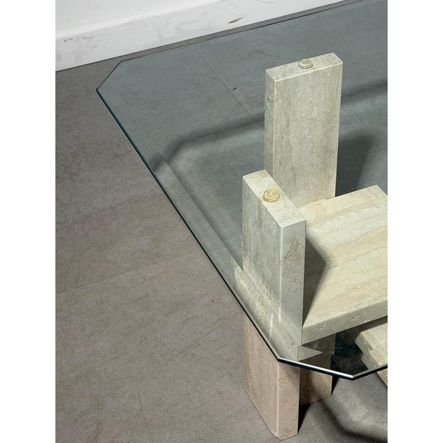 Silver Travertine and Glass Coffee Table by Willy Ballez For Sale - Image 8 of 10