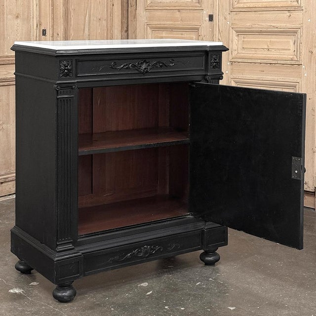 19th Century French Napoleon III Ebonized Neoclassical Cabinet With Carrara Marble For Sale - Image 13 of 18