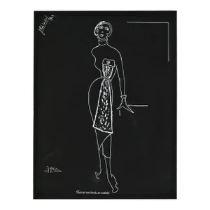 1949 French Mid-Century Couture Fashion Drawing, Signed, Dated With Documentation, Matted