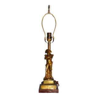 Vintage Bronze Napoleon Figure Table Lamp W/Rose Marble Base For Sale