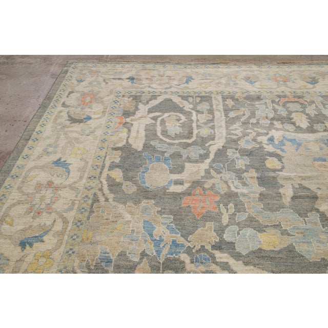 12 X 17 Modern Sultanabad Wool Rug Handmade in Blue With Floral Design For Sale - Image 11 of 12