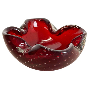 Large Red Murano Bubble Glass Bowl Element Shell Ashtray, Italy, 1970s
