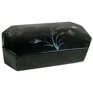 Mother-Of-Pearl Flowers and Dragonfly on Asian Black Lacquer Snuff Box