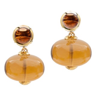 Citrine Cabochon with Citrine Bead Earrings, A Pair For Sale