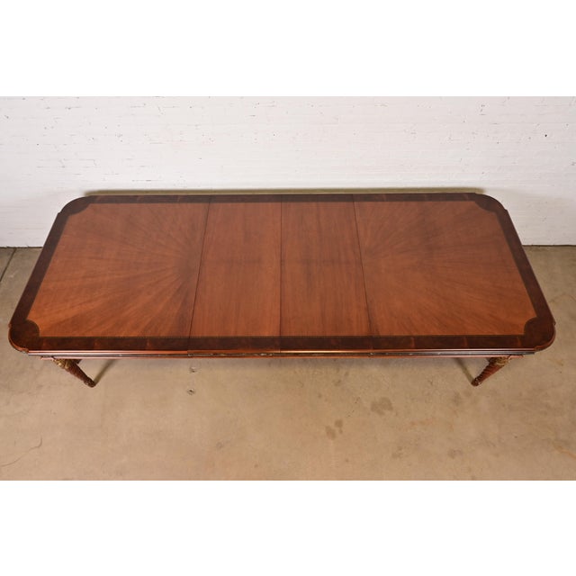 Late 20th Century Henredon Grand Provenance Italian Neoclassical Inlaid Cherry and Burl Wood Parcel Gilt Extension Dining Table For Sale - Image 5 of 17