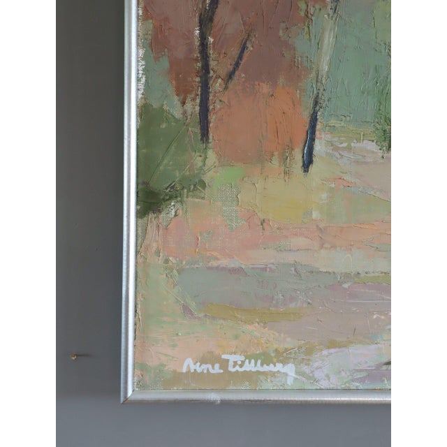 Blush Mid-Century Modern 'Pastel Grove' Vintage Original Landscape Oil Painting, Framed For Sale - Image 8 of 14