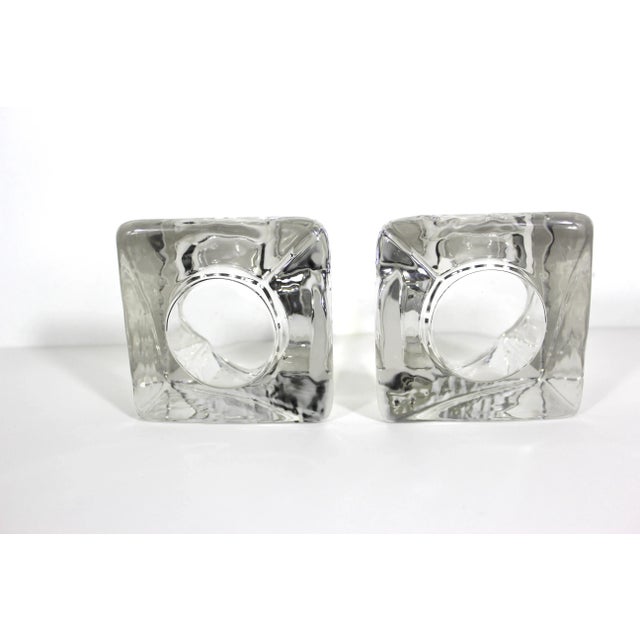Glass Vintage Pair of Nybro Sweden Volcano Crystal Candleholder Bookends Designed by Tord Kjellstrom For Sale - Image 7 of 10