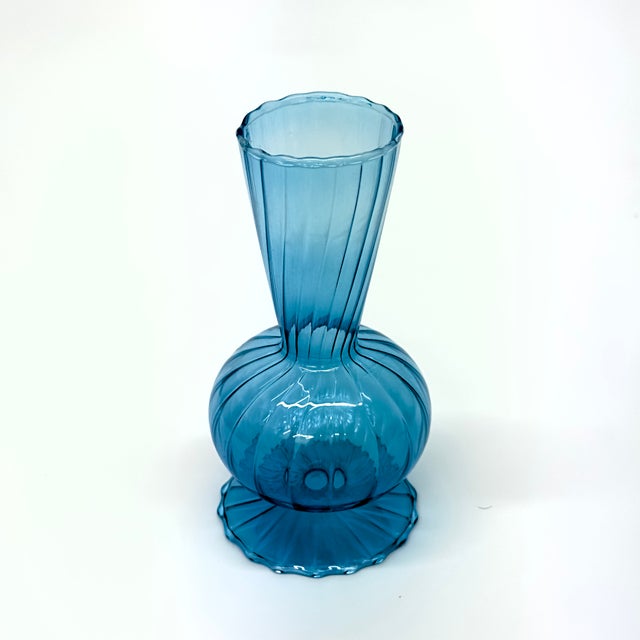 Mid 20th Century Mixed Blues Fluted Glass Vessel Curation - Set of 5 For Sale - Image 10 of 11