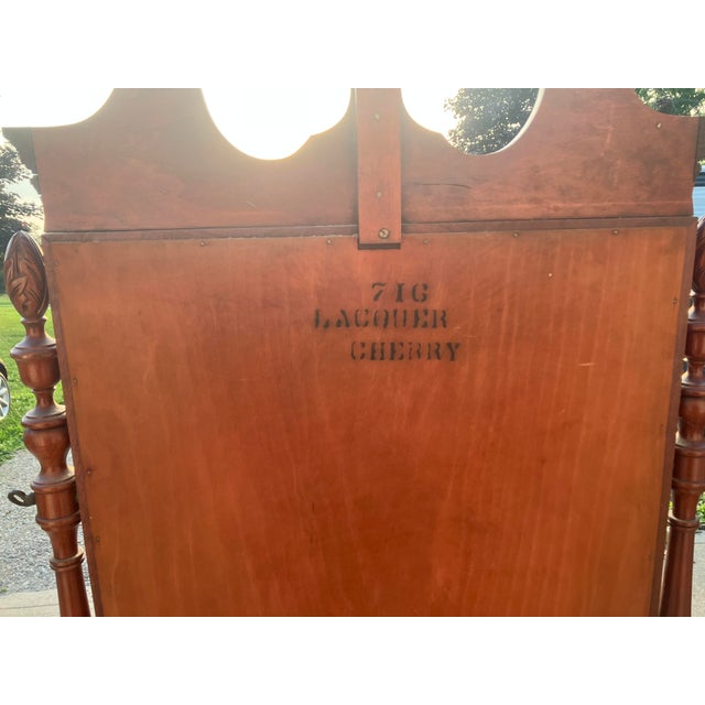 Mid Century Mahogany Chippendale/Georgian Style Vanity With Swinging Mirror and Round Upholstered Stool With Original Tags, 2 Pieces For Sale - Image 4 of 14