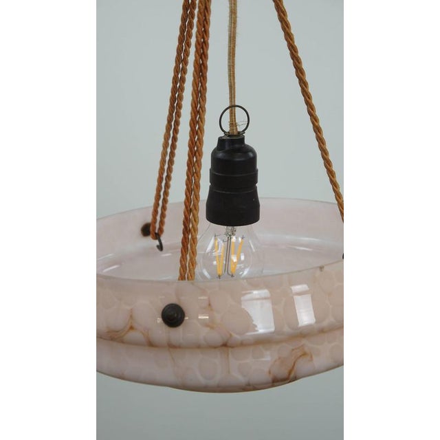 Vintage Art Deco Hanging Lamp in Soft Pink Marbled Glass For Sale - Image 4 of 7