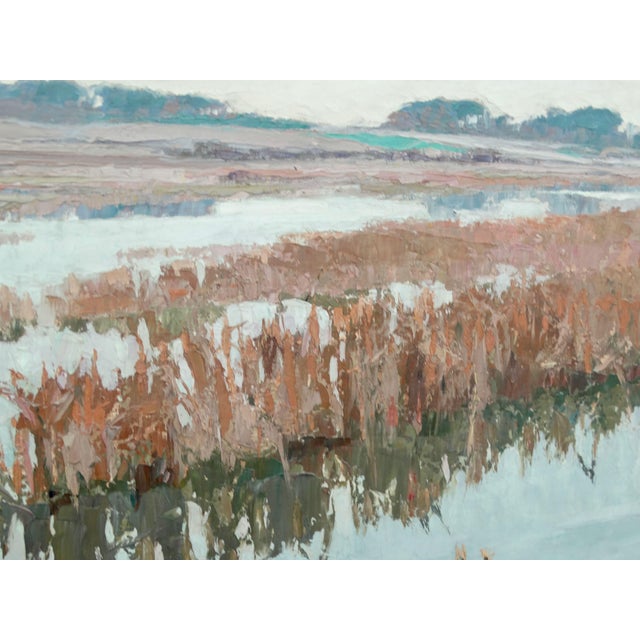 Aqua Théodore Lemonnier 1815-1888 Signed French Oil - River Marshes - Organic Modern For Sale - Image 8 of 17