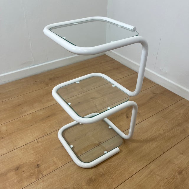 Vintage Side Table in White Tubular Metal and Glass, 1970s For Sale - Image 9 of 10