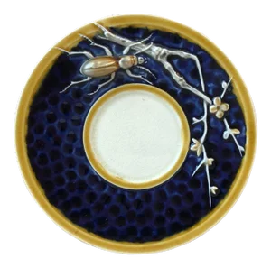 Majolica Pin Tray With Insect & Branches Choisy Le Roi Circa 1890